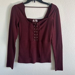 Maroon long sleeve square neck top